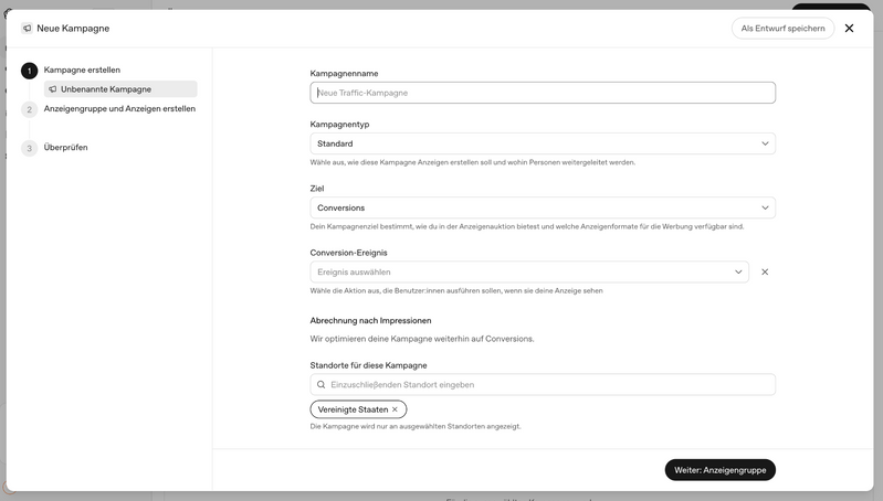 Abbildung 1: Kampagnenziel im ChatGPT Ads Manager (Screenshot)