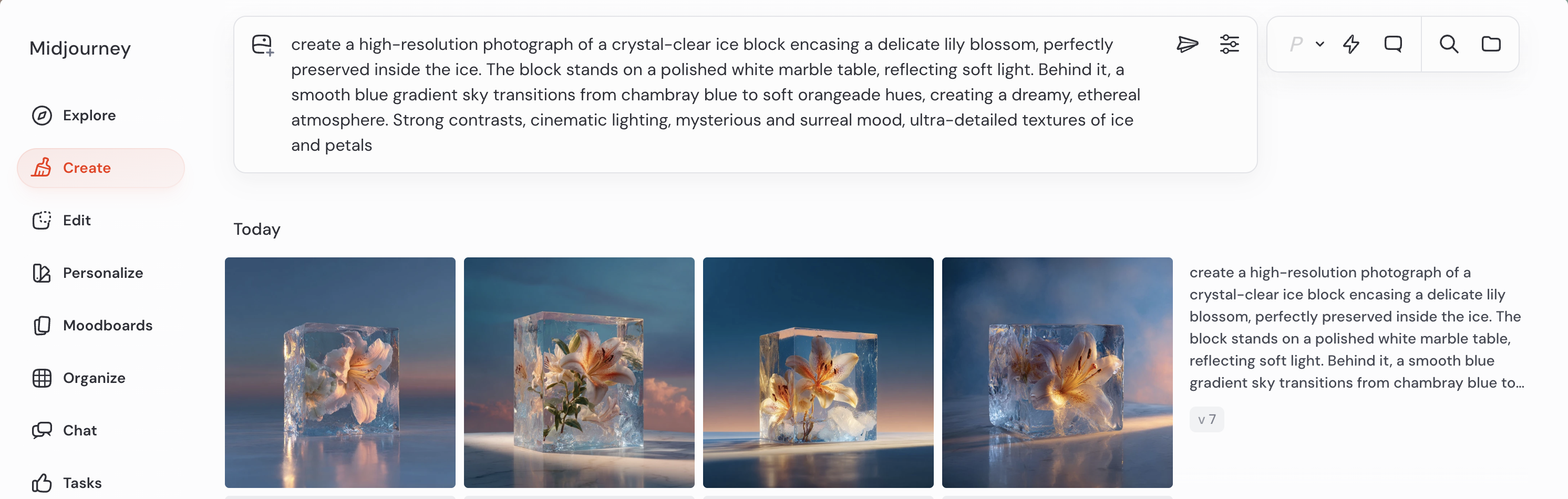 Auf Basis deinen Prompts entstehen vier verschiedene Bildvarianten.