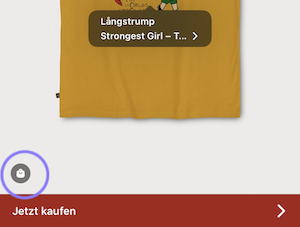 Ausschnitt einer Instagram-Anzeige, auf der ein Taschensymbol auf verlinkte Produkte hinweist.
