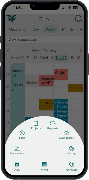 Sogenanntes ThumbWheel zum Auswählen der jeweiligen Funktion des mobilen CRM