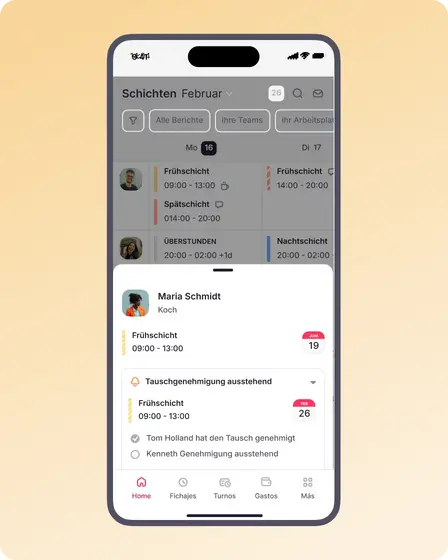 Mobile Ansicht von Factorial, auf dem Handy für die Übersicht deiner Schichtpläne