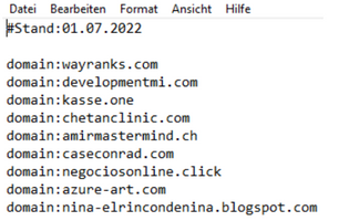 Auszug einer Disavow Liste in .txt Datei