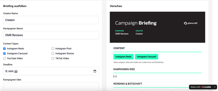 Loveable Influencer Briefing Generator – fully customizable 
