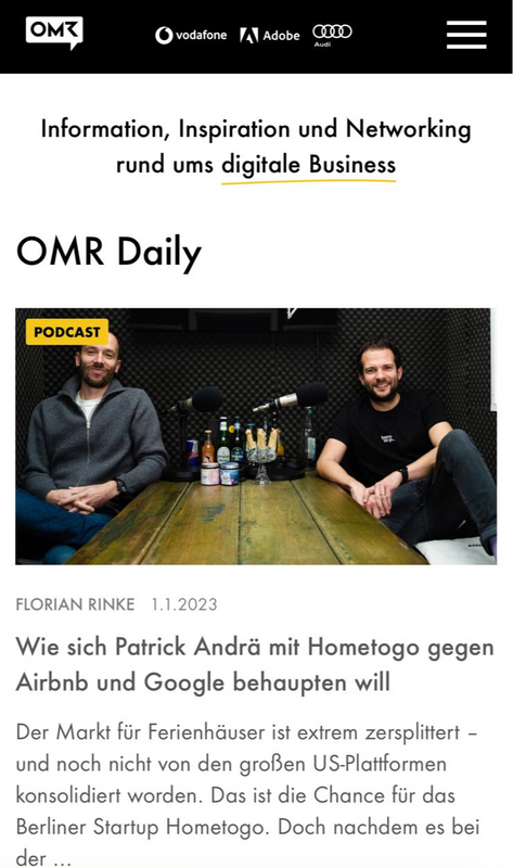 Screenshot: Beispiel eines Burger-Menüs als Vertikale Website-Navigation (Quelle: https://omr.com/)