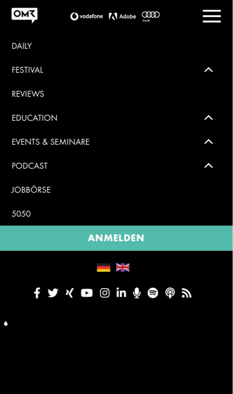 Screenshot: Beispiel eines ausgeklappten Burger-Menüs (Quelle: https://omr.com/)