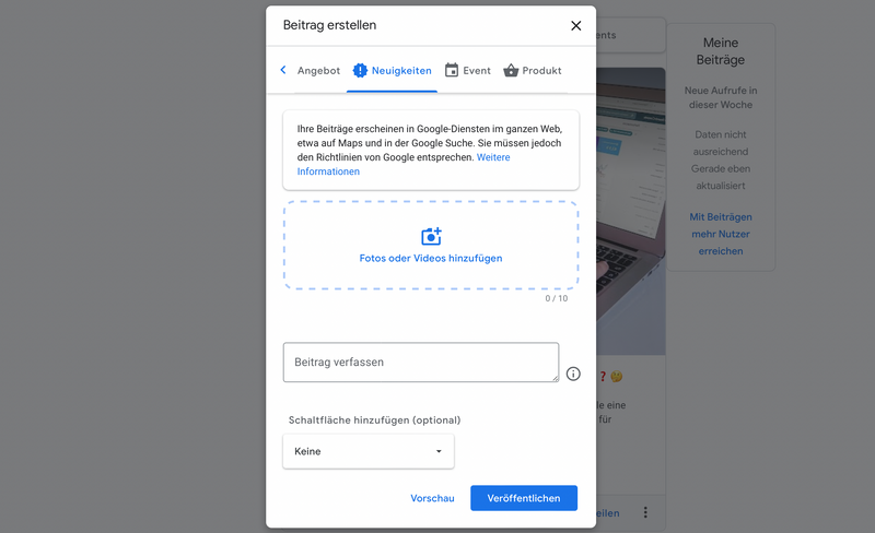 Google-My-Business Post zum Verbessern des Google-Maps-Rankings