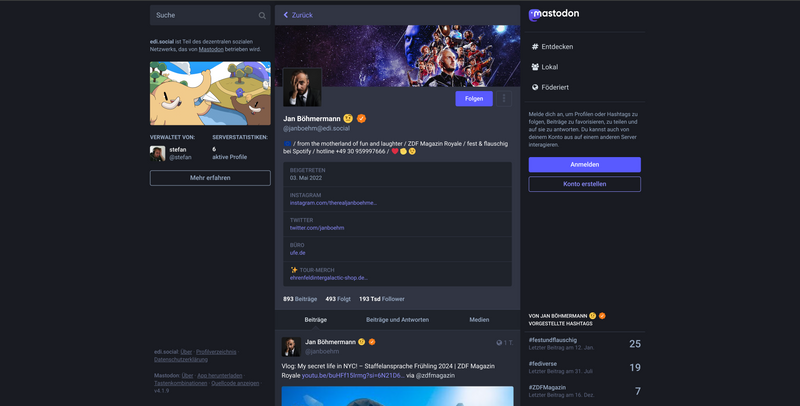 Mastodon Account Jan Böhmermann