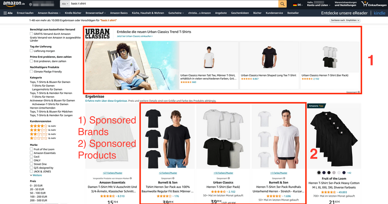 Doppelte Anzeigenplatzierung durch Sponsored Brands und Sponsored Products