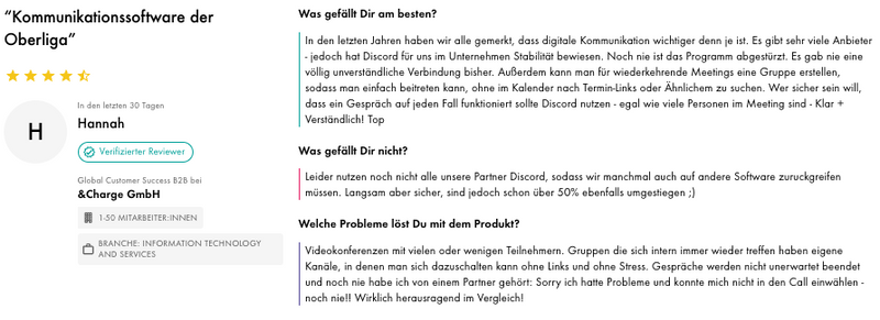 Positive Nutzer-Bewertung zu Discord