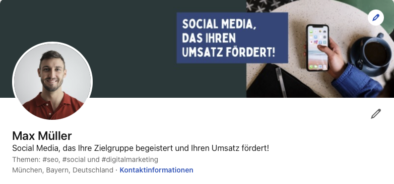 LinkedIn Header Profilbild und Slogan