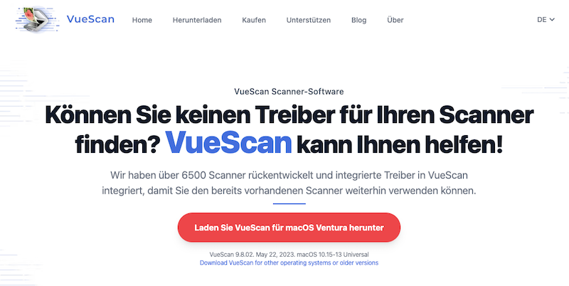 VueScan Startseite