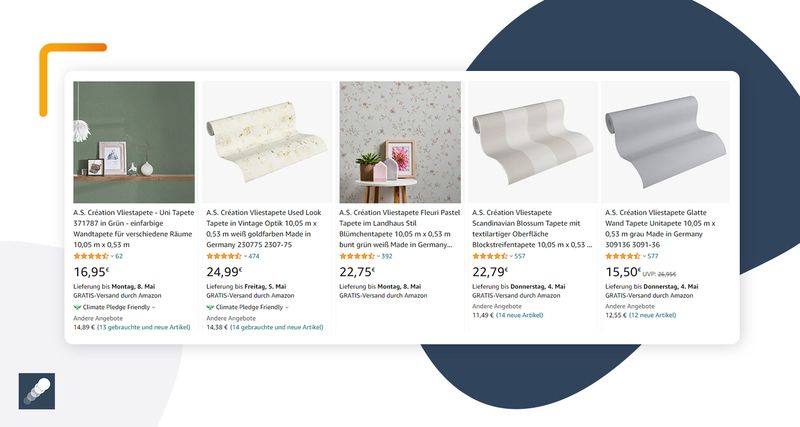 Tapeten in Reihe aufgelistet bei Amazon 
