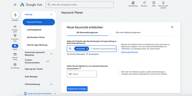 Beispielfoto neue Keywords entdecken
