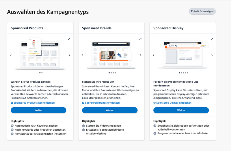 Auswahl der Kampagnen-Struktur