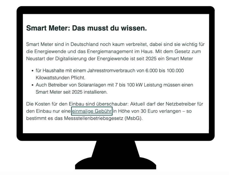 Ein Bildschirm der ein positives Beispiel auf einer Seite zeigt für einen gut erreichbaren Link in einem Text per Tastatursteuerung