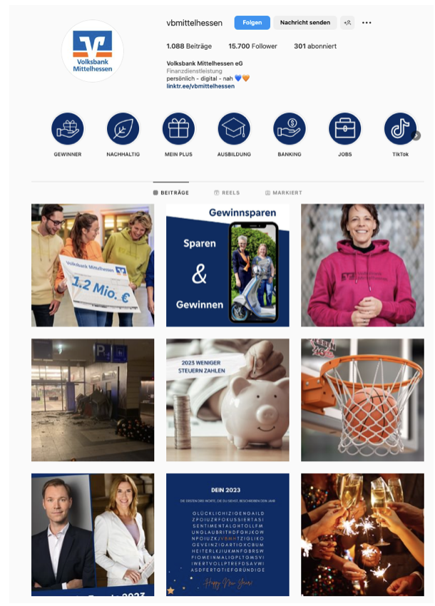 Instagram-Profil Volksbank Mittelhessen