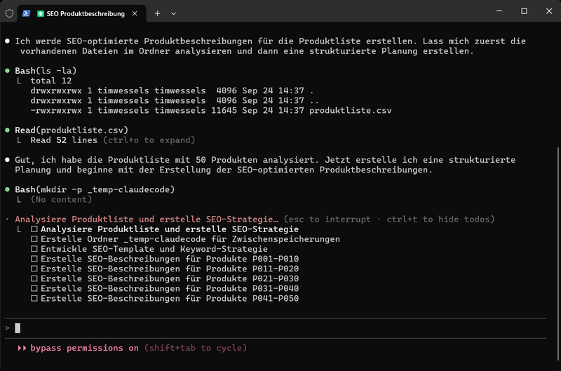 Nach Prompt erstellter Plan
