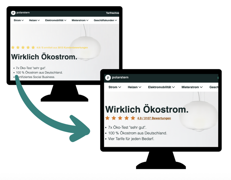 Zwei Bildschirme als Vorher-Nachher-Vergleich für eine optimierte Darstellung für Kontraste auf einer Website
