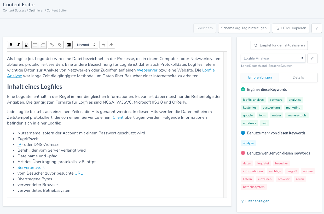 Content Editor von Ryte