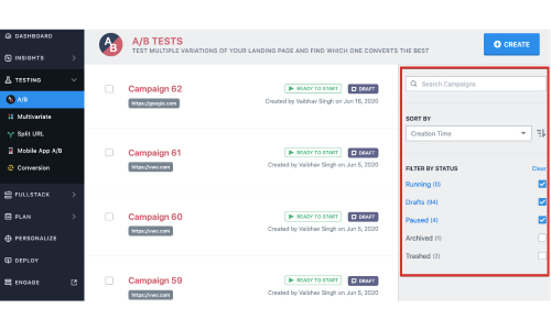 VWO Testing Screenshot