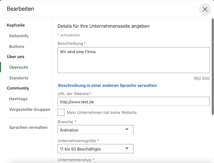 LinkedIn Unternehmensseite vervollständigen
