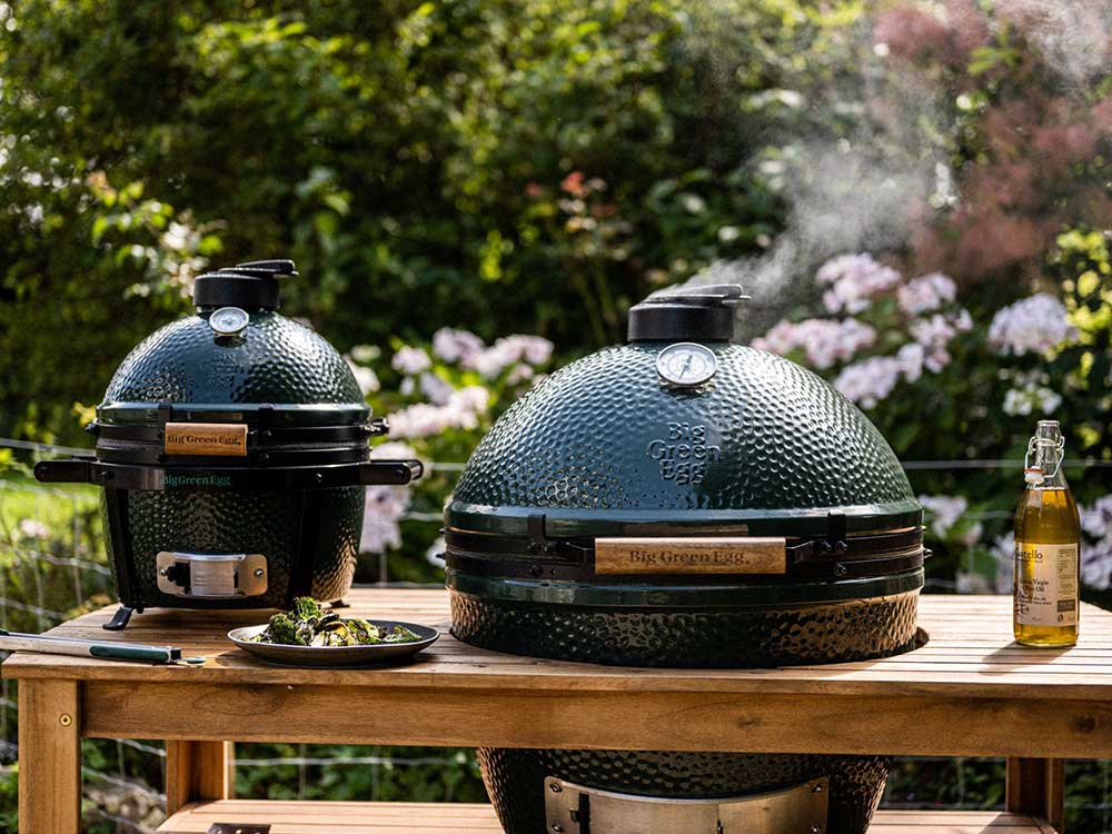 big green egg barbecue in garden