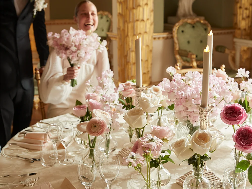 bride and bridesmaids with wedding flowers