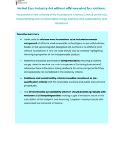 Position Paper on the NZIA Implementing Acts on Renewable Energy Auctions and Sustainability and Resilience Executive