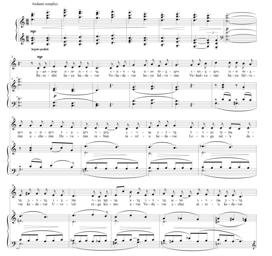 דוגמת תווים: רון וידברג: "הדבר", מתוך מחזור השירים "רצף חדש", שירים על פי מילים מאת מרדכי גלדמן (2006)