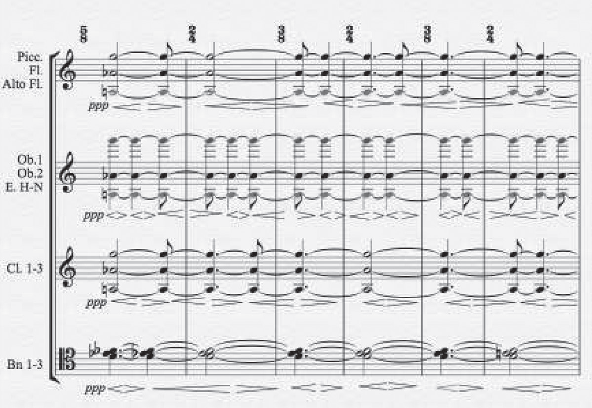 תרשים 3ג': מס' 86 בפרטיטורה (עמ' 48) (Morton Feldman, "Neither“© Copyright 1977 by Universal Edition
(London) Ltd. London/UE 16326)