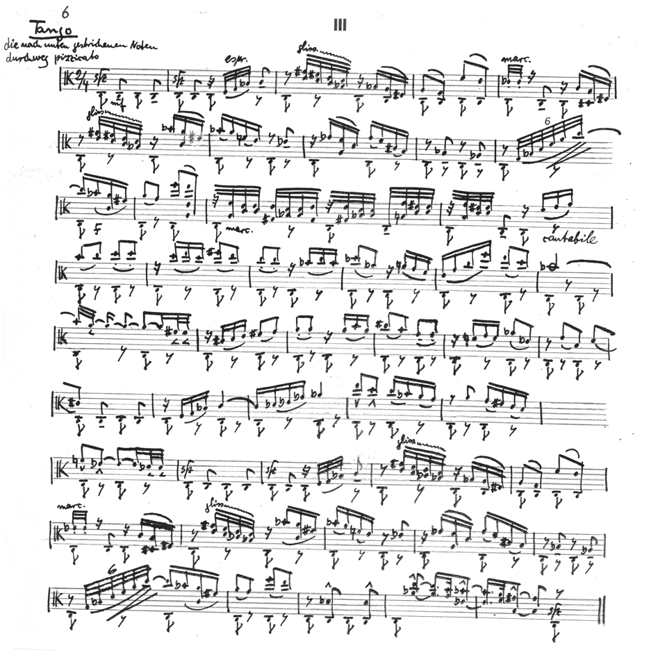 דוגמה 5: טל, **סוויטה לוויולה סולו** (1940), פרק שלישי: ״טנגו״