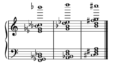 דוגמה 7: שלוש הטרנספוזיציות של האקורד שעליו מבוסס הקטע