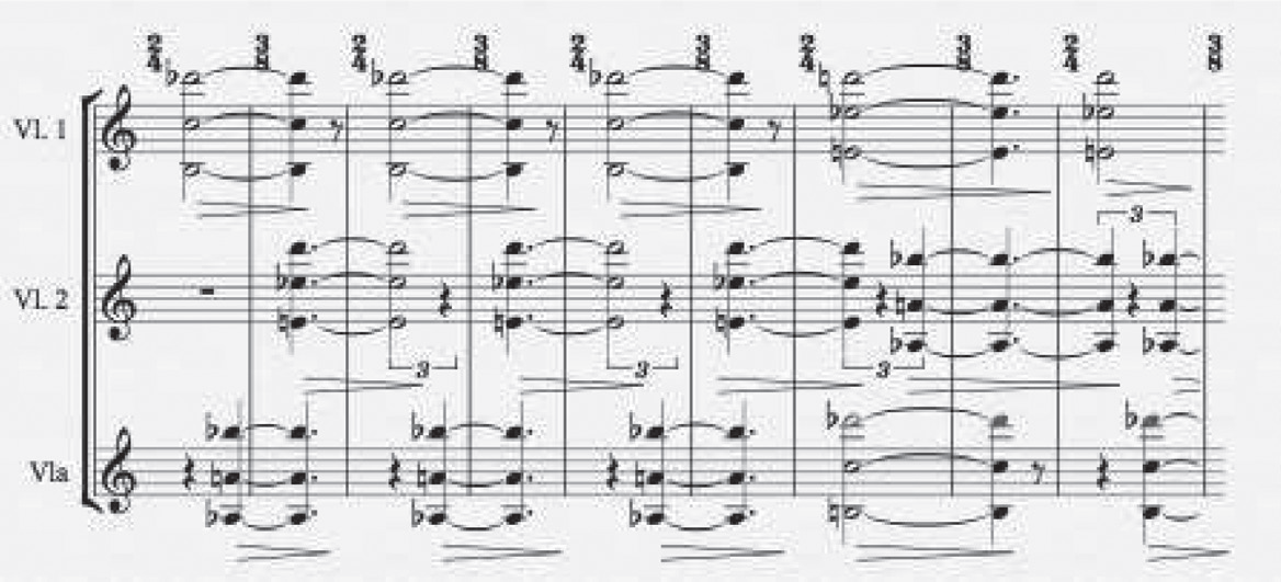 תרשים 3א': מס' 107 בפרטיטורה (עמ' 57) (Morton Feldman, "Neither" © Copyright 1977 by Universal Edition
(London) Ltd. London/UE 16326) 